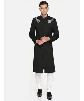 Black Viscose plain stitched  Sherwani  pant 1