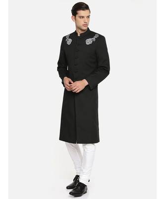 Black Viscose plain stitched  Sherwani  pant 3