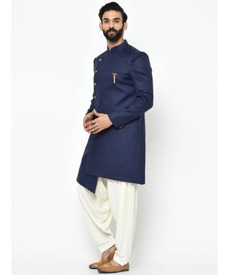 BLUE Viscose plain stitched  Sherwani  Peshwari 3