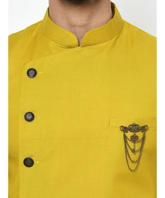 Yellow  Viscose plain stitched   sherwani  peshawari 2
