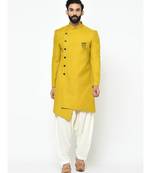 Yellow  Viscose plain stitched   sherwani  peshawari