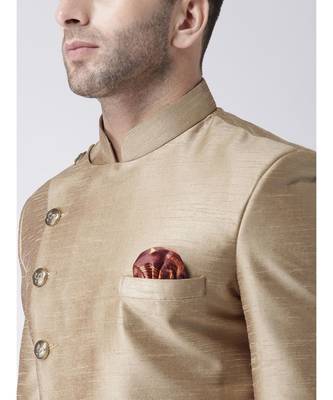 gold art dupion silk plain stitched  Sherwani  Peshwari 2
