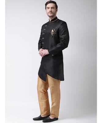 Black Viscose plain stitched  Sherwani  Pant 3