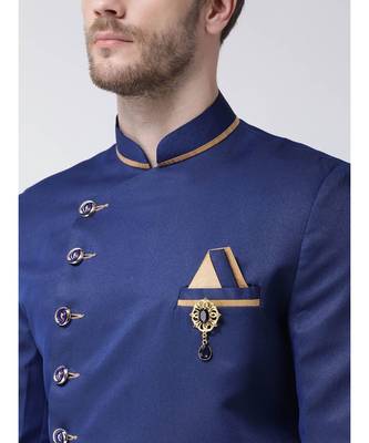 Blue Viscose plain stitched  Sherwani  Pant 2