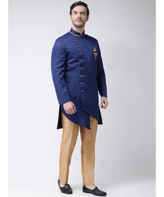 Blue Viscose plain stitched  Sherwani  Pant 3