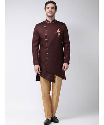 wine Viscose plain stitched  Sherwani  Pant 1