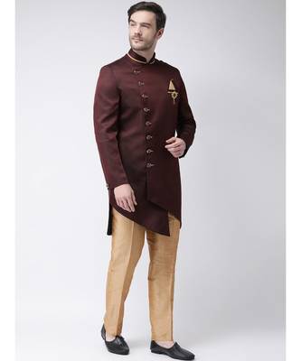 wine Viscose plain stitched  Sherwani  Pant 3