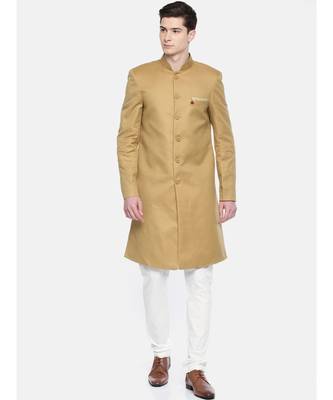 MUSTARD Viscose plain stitched  sherwani  Churidar 3