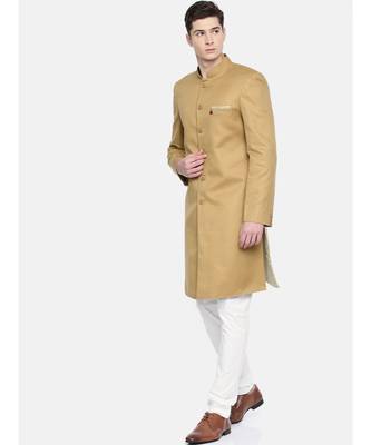 MUSTARD Viscose plain stitched  sherwani  Churidar 1