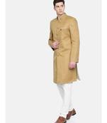 MUSTARD Viscose plain stitched  sherwani  Churidar