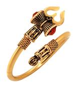 Designer Brass Gold Plated Shiva Trishul Rudraksha Damroo Kada Bracelet for Men Boys Unisex  Yellow  One Size