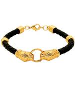 Lion Head Gold Plated Brass Black Golden Kada Bracelet Men Unisex  Yellow  One Size (FFBL032)