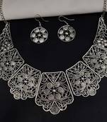 Afghani Oxidised Silver Jewellery Stylish Choker Necklace Set for Women & Girls