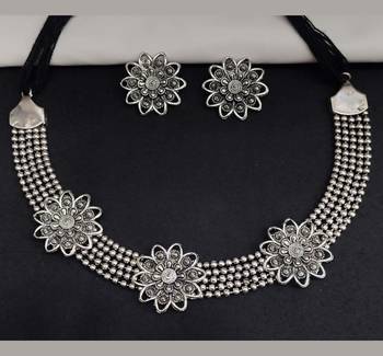 German Silver Oxidised Jewellery Set Traditional Choker Necklace Set for Women and Girls 1