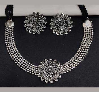 Oxidized German Silver Choker Necklace with Earrings for Women and Girls 1