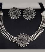 Oxidized German Silver Choker Necklace with Earrings for Women and Girls