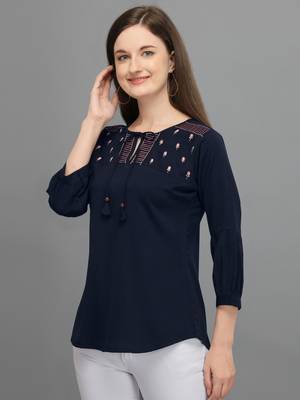 Blue embroidered polyester crop-tops 2