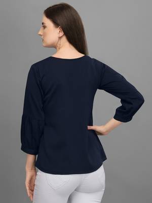 Blue embroidered polyester crop-tops 4