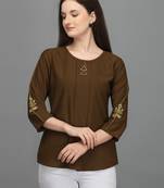 Brown embroidered polyester crop-tops