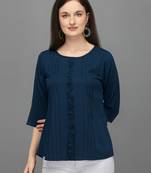 Blue embroidered polyester crop-tops