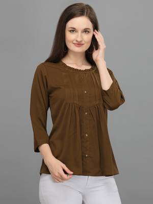 Coffee embroidered polyester crop-tops 1