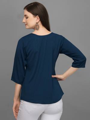 Blue embroidered polyester crop-tops 4