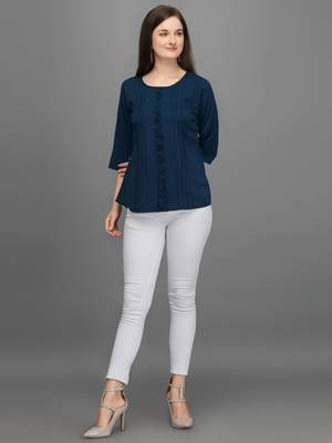 Blue embroidered polyester crop-tops 5