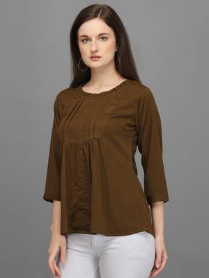 Coffee embroidered polyester crop-tops 2