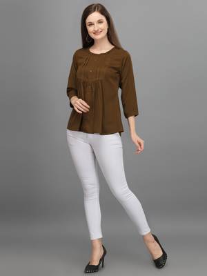Coffee embroidered polyester crop-tops 5