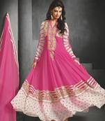 pink embroidered georgette semi stitched salwar with dupatta