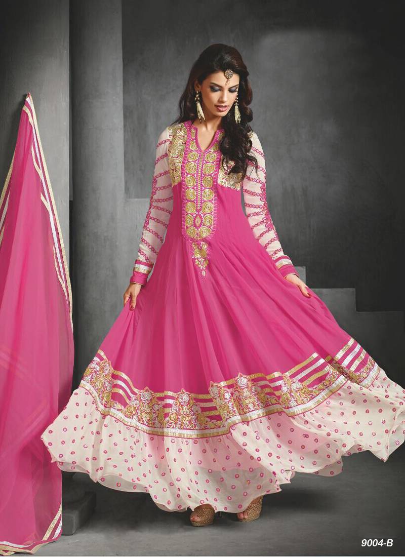 pink embroidered georgette semi stitched salwar with dupatta