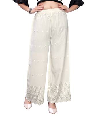 White  Rayon Chikon Work   Women's Palazzo 1
