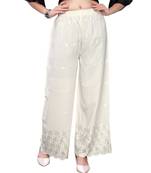 White  Rayon Chikon Work   Women's Palazzo