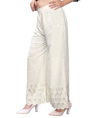 White  Rayon Chikon Work   Women's Palazzo 2