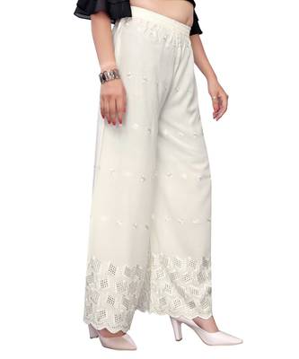 White  Rayon Chikon Work   Women's Palazzo 3