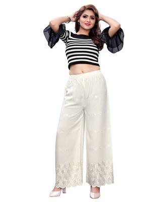White  Rayon Chikon Work   Women's Palazzo 5