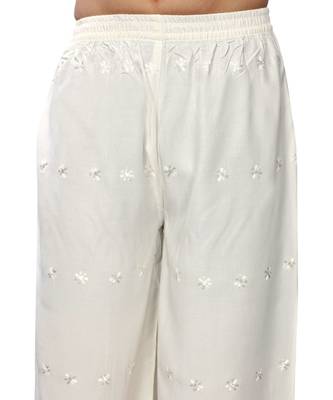 White  Rayon Chikon Work   Women's Palazzo 6