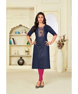 Blue Silk Printed Stitched   Kurti 1