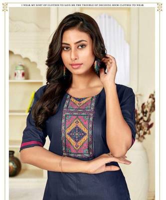 Blue Silk Printed Stitched   Kurti 2