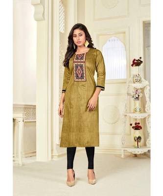Mehendi Silk Printed Stitched   Kurti 1