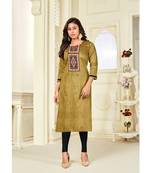 Mehendi Silk Printed Stitched   Kurti