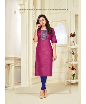 Pink Silk Printed Stitched   Kurti 1