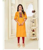 Yellow Silk Printed Stitched   Kurti