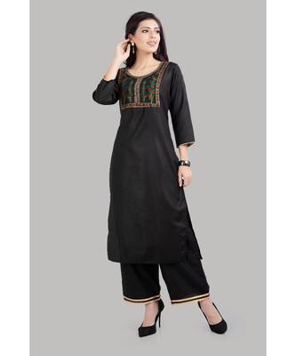 Black Cotton Plain Stitched   kurti  with   pant 1