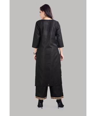 Black Cotton Plain Stitched   kurti  with   pant 2