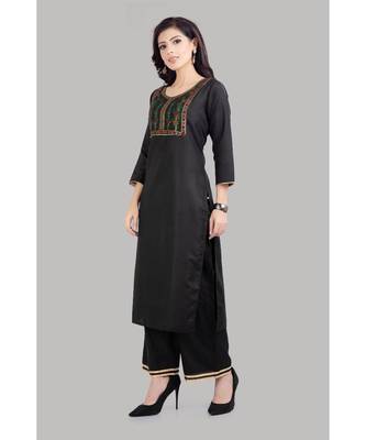 Black Cotton Plain Stitched   kurti  with   pant 3