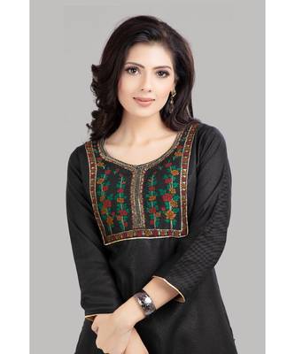 Black Cotton Plain Stitched   kurti  with   pant 5