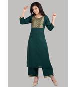 Green Cotton Plain Stitched   kurti  with   pant