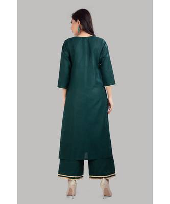 Green Cotton Plain Stitched   kurti  with   pant 2