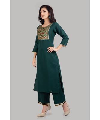 Green Cotton Plain Stitched   kurti  with   pant 3